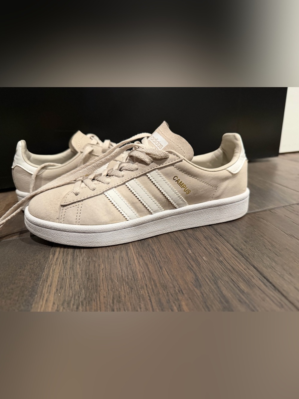adidas Beige Campus Sneakers with White Stripes